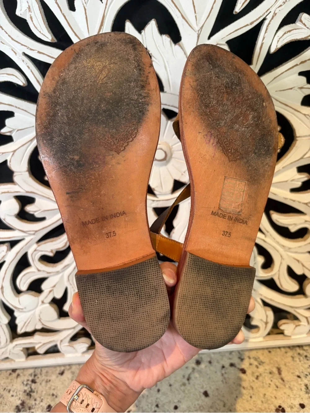 Free People La Risa Two-Tone Leather Strappy Flat Sandals Size 37.5 - Picture 7 of 12
